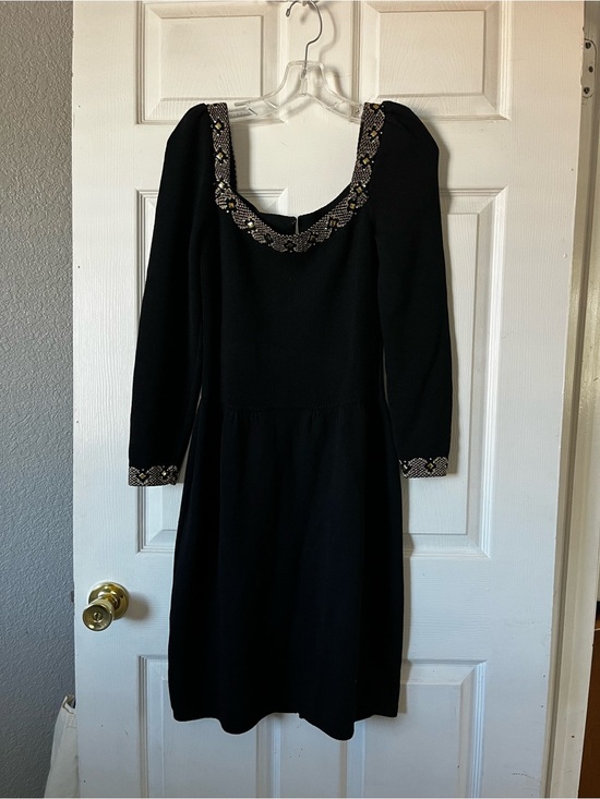 St. John Dresses & Skirts - St. John Evening Black Long Sleeve Scoop Neck Dress with Metallic Bead Trim